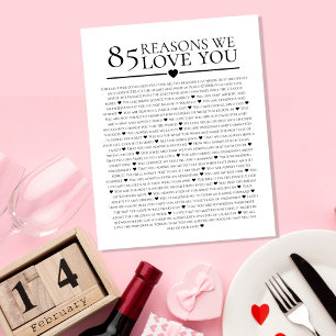 85 Reasons We Love You Sign   Printable Gift for 