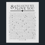 85 reasons why we love you 80th 60th birthday 40th faux canvas print<br><div class="desc">designed by The Arty Apples Limited</div>