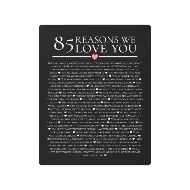85 reasons why we love you 80th 60th birthday 40th metal print (Front)