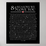 85 reasons why we love you 80th 60th birthday 40th poster<br><div class="desc">designed by The Arty Apples Limited</div>