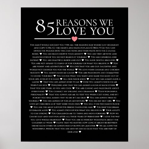 85 reasons why we love you 80th 60th birthday 40th poster