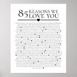 85 reasons why we love you 80th 60th birthday 40th poster<br><div class="desc">designed by The Arty Apples Limited</div>
