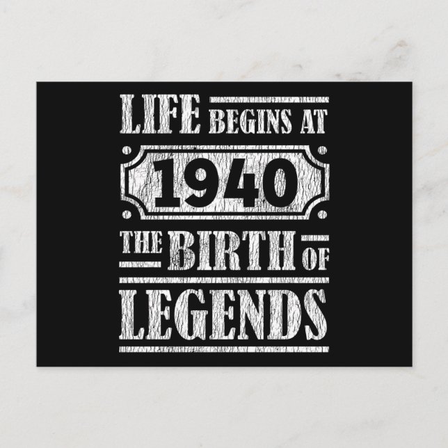 85 Year Old 1940 Birth Of Legend 85th Birthday Postcard (Front)