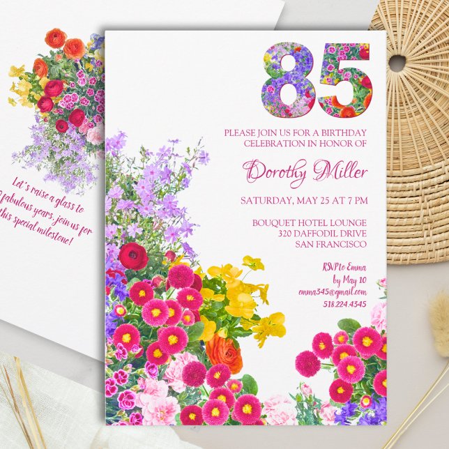 85 Years Elegant Garden Floral – 85th Birthday Invitation (Creator Uploaded)