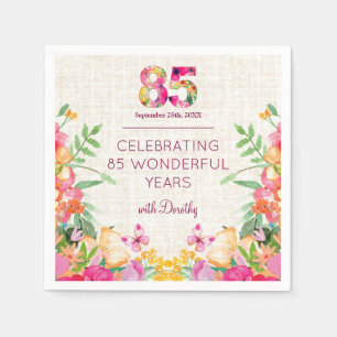 85 Years Flowers Floral Linen 85th Birthday Napkins