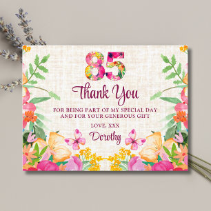85 Years Flowers Floral Linen 85th Birthday Thanks Postcard