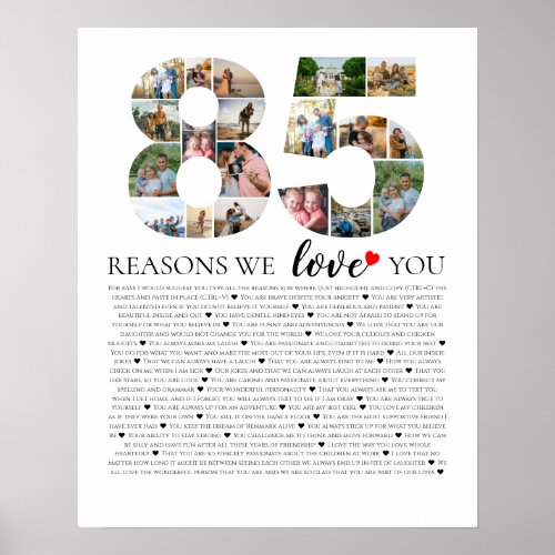 85 years old reasons why we love you photo collage poster