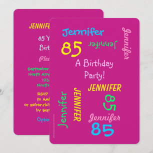 85 Years Young Birthday Party Pink Name Invitation