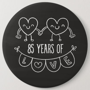 85th Anniversary Gift Chalk Hearts Pinback Button