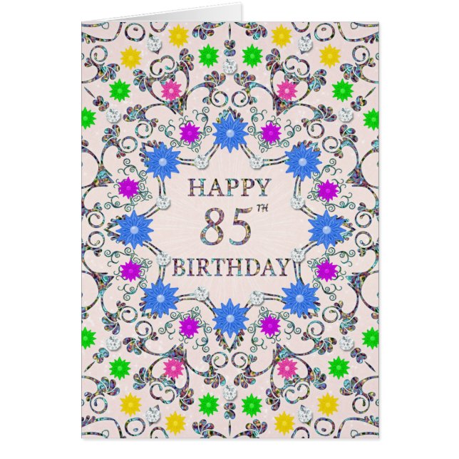 85th Birthday Abstract Flowers  Cards (Front)
