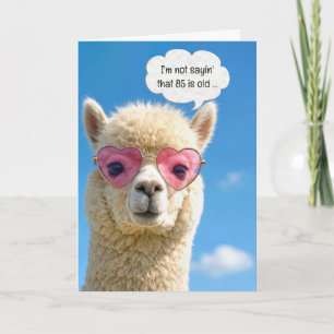85th Birthday Alpaca In Pink Heart-shaped Glasses Card