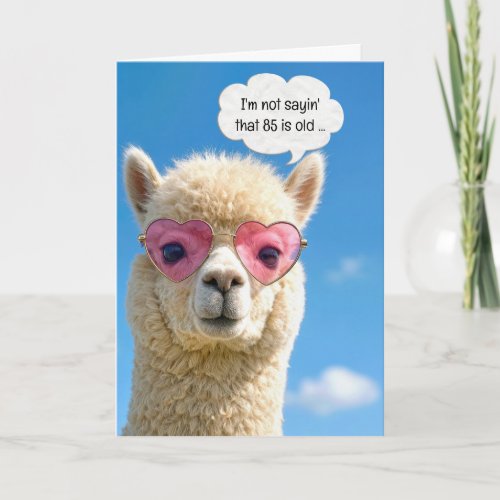 85th Birthday Alpaca In Pink Heart-shaped Glasses Card