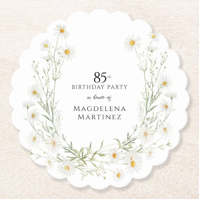 85th Birthday April Birthday Month Daisy Custom Paper Coaster (Front)