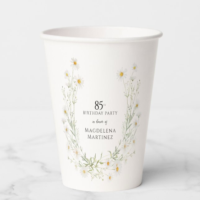85th Birthday April Birthday Month Daisy Custom Paper Cups (Front)