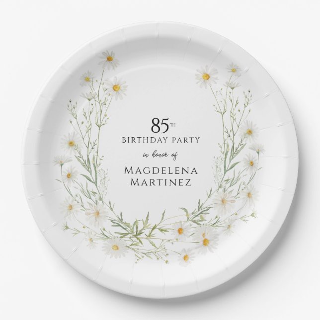 85th Birthday April Birthday Month Daisy Custom Paper Plates (Front)