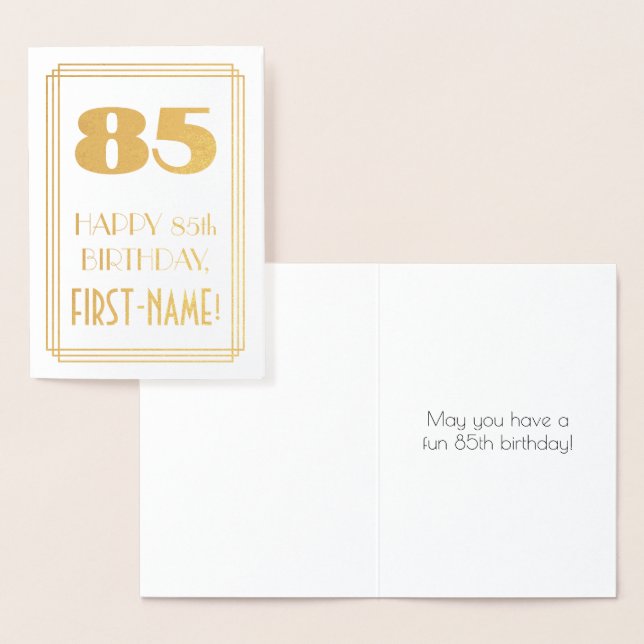 85th Birthday: Art Deco Inspired Look "85" & Name Foil Card (Display)
