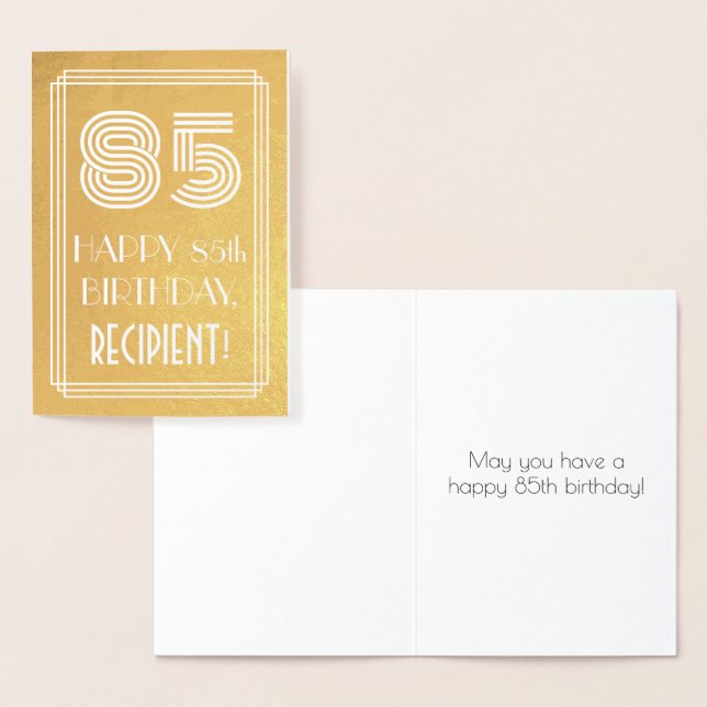 85th Birthday – Art Deco Inspired Look "85" + Name Foil Card (Display)