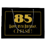 [ Thumbnail: 85th Birthday — Art Deco Inspired Look "85" & Name Gift Bag ]