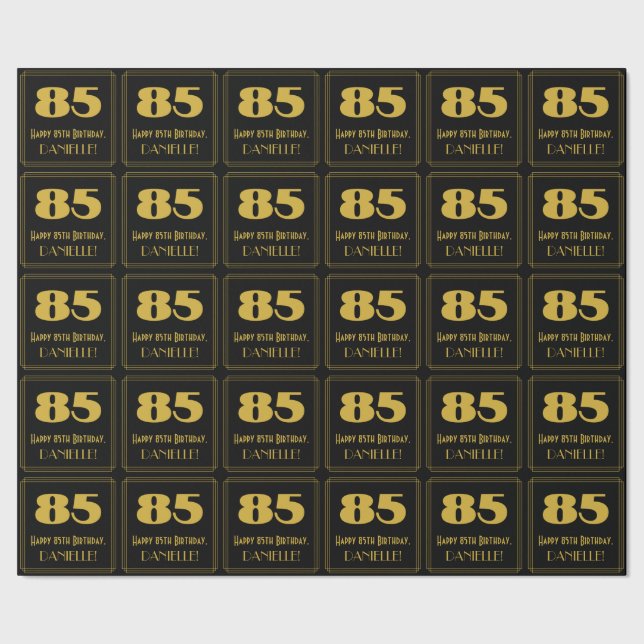 85th Birthday – Art Deco Inspired Look "85" & Name Wrapping Paper (Seam)