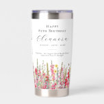 85th Birthday August Birth Flower Custom Gift Insulated Tumbler<br><div class="desc">Perfect birthday gift for an August birthday. Pink gladiolus is the birth flower for that month. It forms a pretty watercolor bottom border on this floral personalized insulated tumbler. The birthday guest of honor's name, age and birthdate are placed above it using elegant calligraphy and typography. All text is editable....</div>