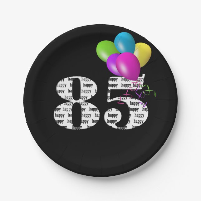 85th birthday balloon bouquet paper plates (Front)