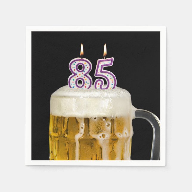 85th Birthday Beer on black Napkins (Front)
