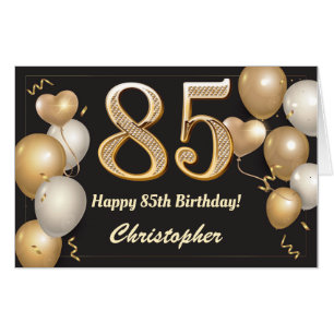 85th Birthday Black and Gold Balloons Extra Large Card