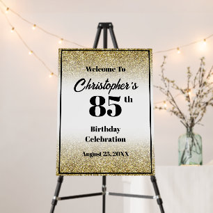 85th Birthday Black and Gold Welcome Sign
