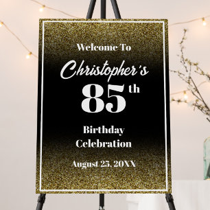85th Birthday Black and Gold Welcome Sign
