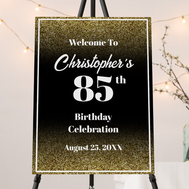 85th Birthday Black and Gold Welcome Sign (Creator Uploaded)