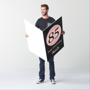 85th Birthday Black Rose Pink Gold Extra Large Card