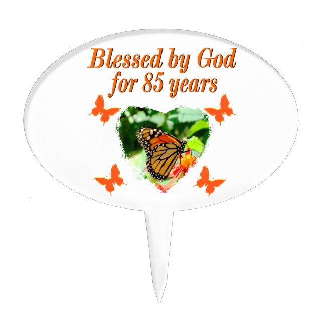 85TH BIRTHDAY BLESSED BY GOD BUTTERFLY DESIGN CAKE TOPPER (Front)