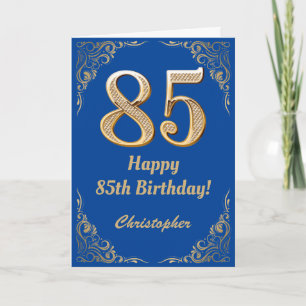 85th Birthday Blue and Gold Glitter Frame Card