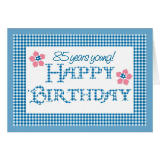 85th Birthday, Blue Check Gingham Pattern Cards