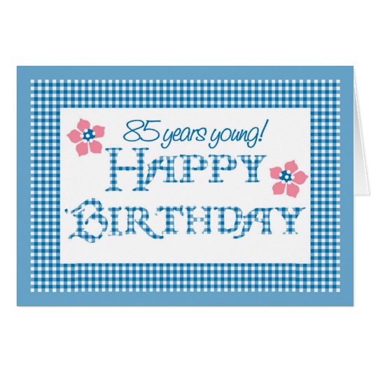 85th Birthday, Blue Check Gingham Pattern Cards (Front Horizontal)