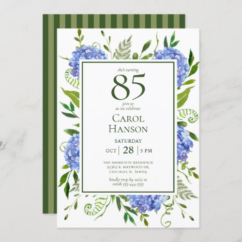 85th Birthday Blue Hydrangeas Invitation