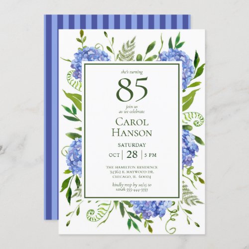85th Birthday Blue Hydrangeas Invitation