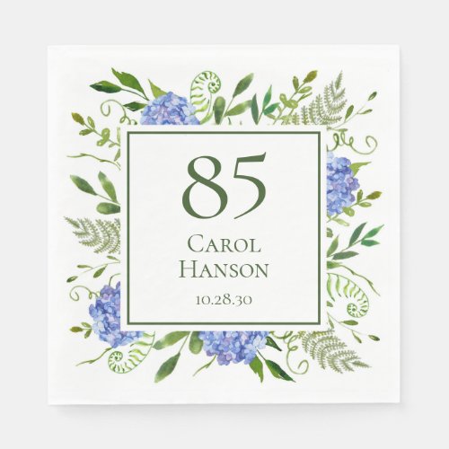 85th Birthday Blue Hydrangeas Napkins