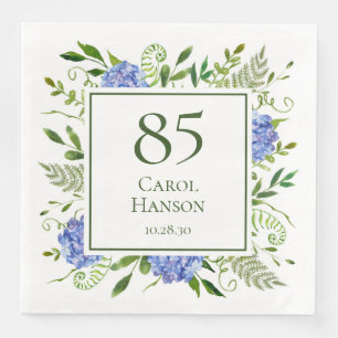 85th Birthday Blue Hydrangeas Paper Dinner Napkins