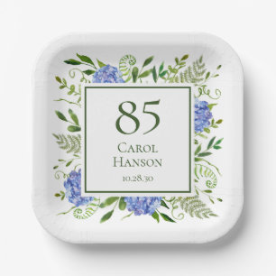 85th Birthday Blue Hydrangeas Paper Plates