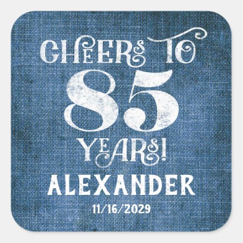 85th Birthday Blue Linen Thank You Favor Stickers