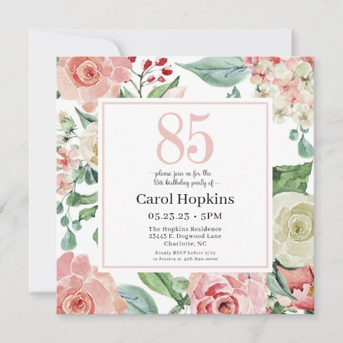 85th Birthday Blush Floral Invitation