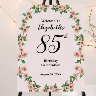 85th Birthday Blush Pink Floral Welcome Sign