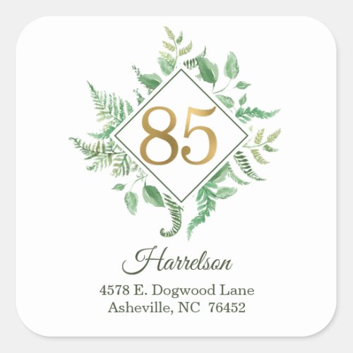 85th Birthday Botanical Return Address Square Sticker