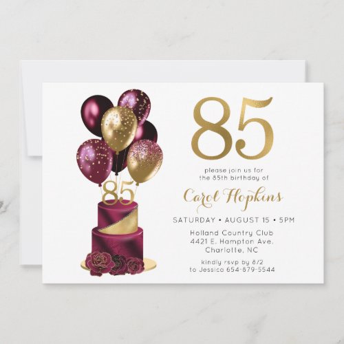 85th Birthday Burgundy Leopard Cake Invitation