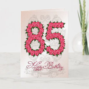 85th birthday card with roses and leaves