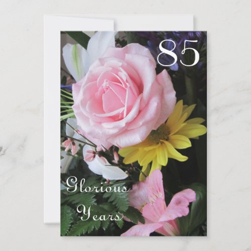 85th Birthday Celebration_Pink Rose Bouquet Invitation