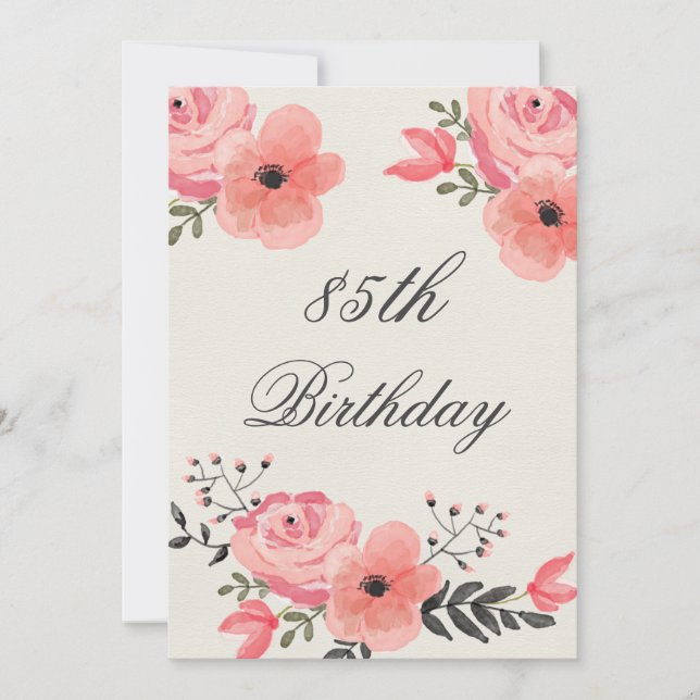 85th Birthday Chic Watercolor Flowers Invitation (Front)
