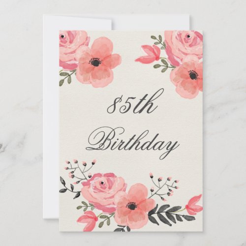 85th Birthday Chic Watercolor Flowers Invitation