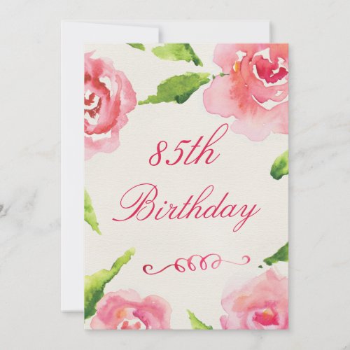 85th Birthday Chic Watercolor Roses Invitation